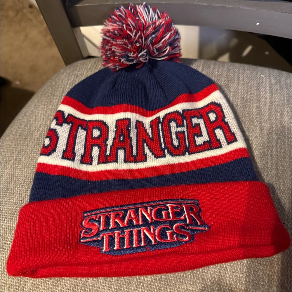 Stranger Things Red and Blue Pom-Pom Beanie